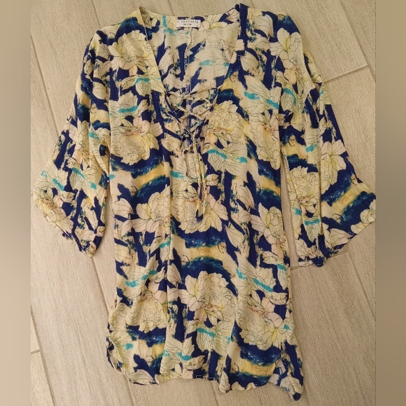 flynn skye lace up front unique floral tunic/ coverup/ minidress XS - Picture 6 of 6